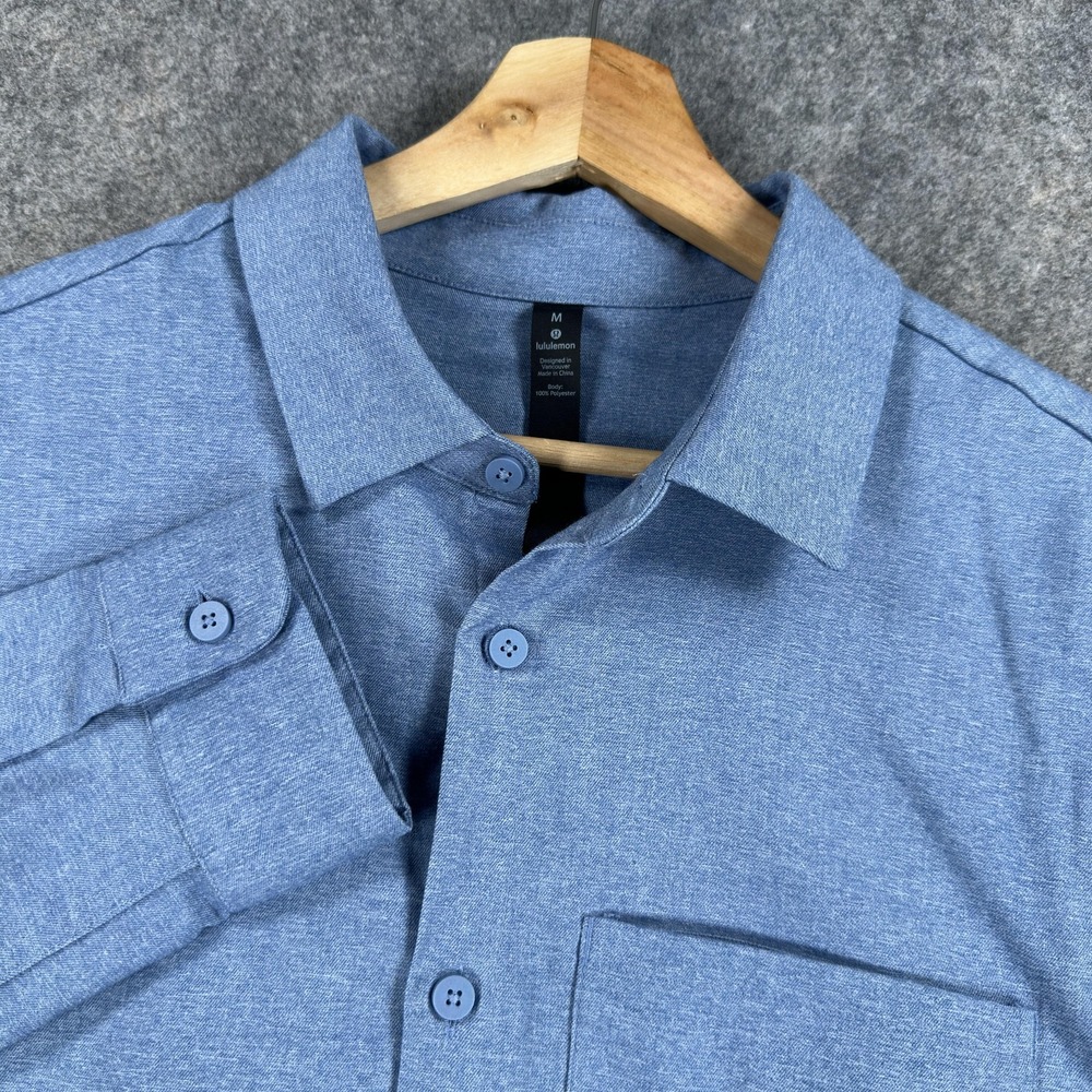 Lululemon Shirt Mens Medium Blue Jersey Knit Long Sleeve Button Up Casual